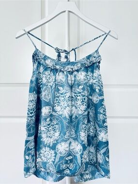 Women’s GAP Sleeveless Blue & White Floral Tie-back Top Size L